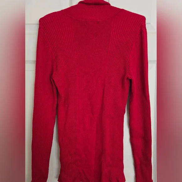 Macy's Red Turtleneck Sweater with Ribbed Texture Long Sleeves Nwt Large - Picture 9 of 9